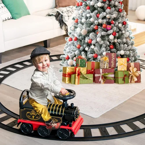 Miniatura 2 de Costzon Juguetes para montar, tren eléctrico de 6 V con pistas, asiento de almacenamiento, luces intermitentes y música, respaldo, dispositivo
