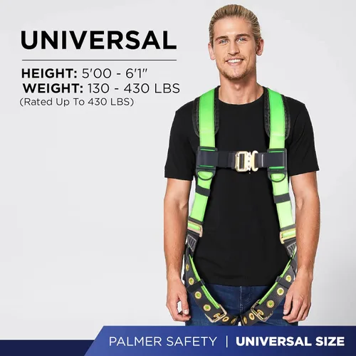 Miniatura 5 de Palmer Safety - Arnés de seguridad de cuerpo completo con ajuste de 5 puntos, anillo en D dorsal, piernas con ojales, dos anillos en D laterales e