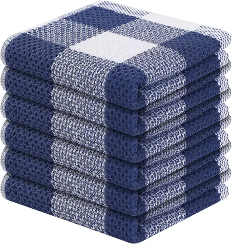 Miniatura 32 de Homaxy Paños de cocina 100% algodón, tejido gofre a cuadros, 12 x 12 pulgadas, toallas para platos súper suaves y absorbentes, de secado rápido