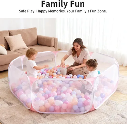 Miniatura 7 de Piscina de bolas para niños grande Heopeis, tienda emergente infantil para jugar con bolas para niños y niñas, de interior y exterior, corral de Rosa