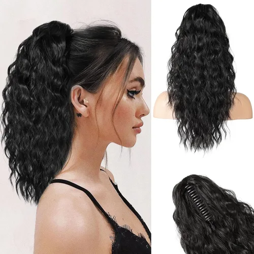 REECHO Extensión de cola de caballo, extensión de cola de caballo de 18 pulgadas con clip de garra para mujer, extensiones de cabello largo, rizado,