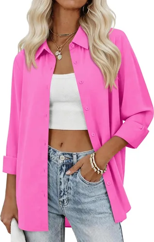Miniatura 13 de siliteelon Camisas con botones para mujer, camisas de vestir sólidas, de manga larga, cuello fluido, para trabajo, oficina, negocios, blusas de gasa