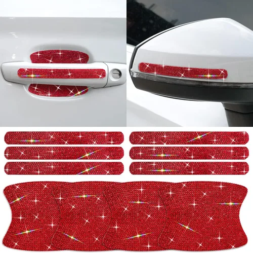Miniatura 10 de Paquete de 10 calcomanías reflectantes para manija de puerta con diamantes de imitación para automóvil, universal, espejo retrovisor lateral