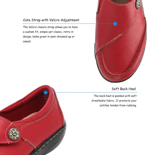 Miniatura 5 de TERRIKAT Mocasines clásicos casuales de cuero para mujer, con puntera tipo mocasín, cómodos para caminar, zapatos de trabajo ligeros