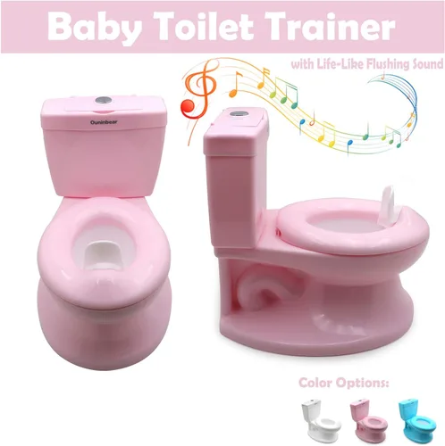 Miniatura 8 de Inodoro clásico portátil rosa realista para niños pequeños con sonido de descarga para silla de bebé asiento infantil [P/N: ET-BABY004-PINK]