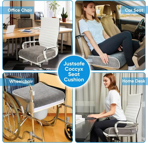 Miniatura 6 de Cojín de asiento de espuma viscoelástica XL de 4 pulgadas de grosor, cojín para silla de oficina extra grande para aliviar el dolor de coxis, espuma