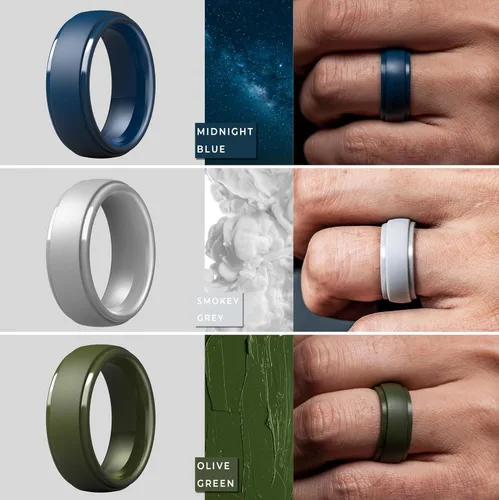 Miniatura 87 de ThunderFit Anillos de boda de silicona para hombre, 0.394 in de ancho y 0.098 in de grosor, paquete múltiple de variedad 1-7