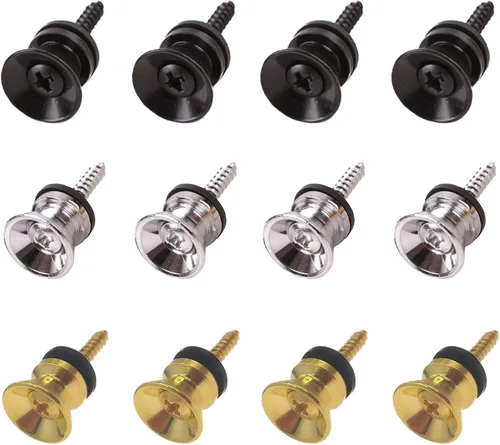 Juego de 12 cerraduras de correa de guitarra, correa de metal para guitarra, botones de cerradura, correas de guitarra de 3 colores para guitarra