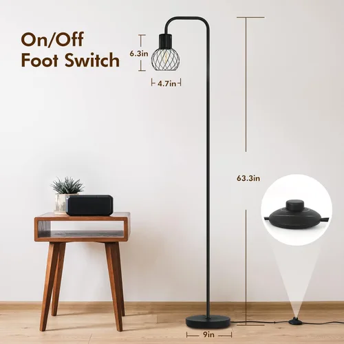 Miniatura 8 de Lámpara de pie industrial, lámpara de pie LED moderna con bombilla LED de 6W, interruptor de pie, lámparas altas de metal para sala de estar