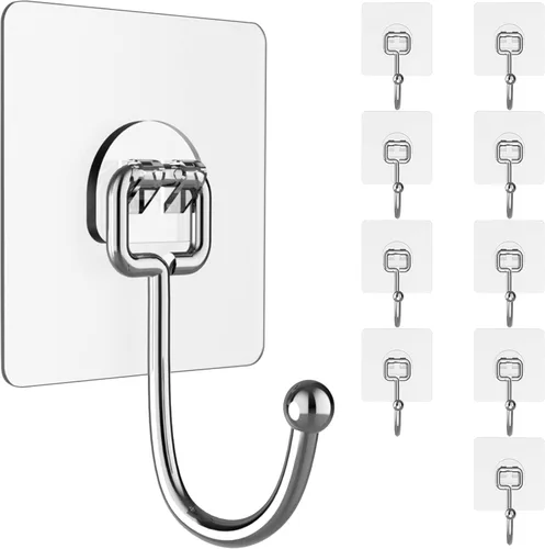 Miniatura 10 de Ganchos adhesivos grandes para colgar, 44 libras (máx.), paquete de 30 unidades, ganchos de pared sin clavos, autoadhesivos, transparentes