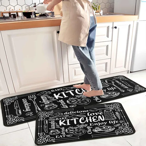 Miniatura 11 de Alfombras y tapetes negros de cocina antideslizantes, lavables, resistentes a las manchas y a la decoloración, adecuados para tapetes de cocina