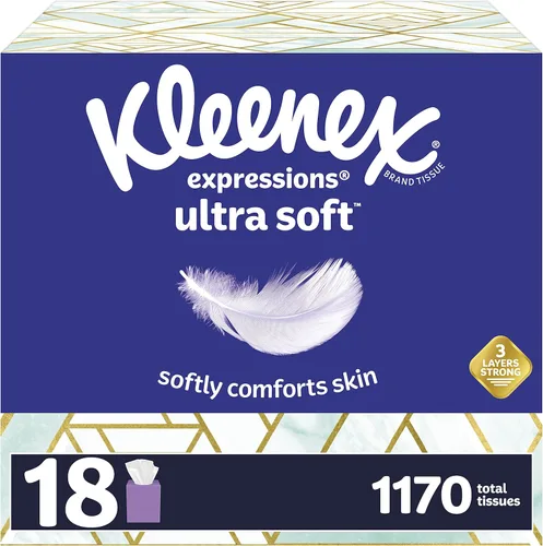 Kleenex Expressions - Pañuelos faciales ultra suaves, 18 cajas de cubos, 65 pañuelos por caja (1,170 pañuelos en total)