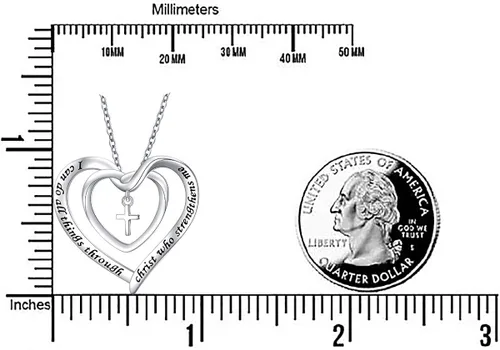 Miniatura 6 de DAOCHONG Collar de plata de ley S925 con cruz cristiana y corazón inspirador con versículo bíblico y rinags para mujeres, adolescentes y niñas