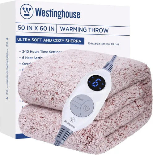 Miniatura 11 de Westinghouse Manta Eléctrica Tamaño Throw, Manta Térmica de Felpa Sherpa Suave con 6 Niveles de Calefacción y 2-10 Horas de Apagado Automático, Gris