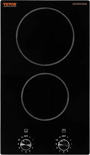 Miniatura 12 de VEVOR Electric Cooktop, 12 inch 2 Burners Built-in Electric Stove Top, 3000W Ceramic Top Radiant Cooktop, with 11 Heat Levels, Glass Panel, Knob