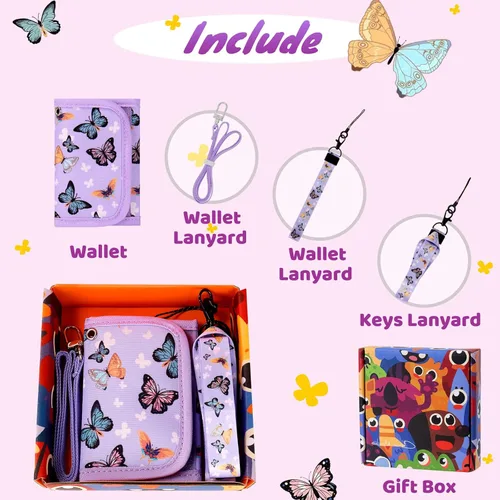 Miniatura 4 de Choco Mocha Carteras infantiles para niñas, púrpura, ((Butterfly-Purple), Cartera con cremallera
