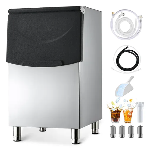 VEVOR Cubo de almacenamiento de hielo, capacidad de 250 libras, contenedores de almacenamiento de hielo de acero inoxidable con filtro y patas de