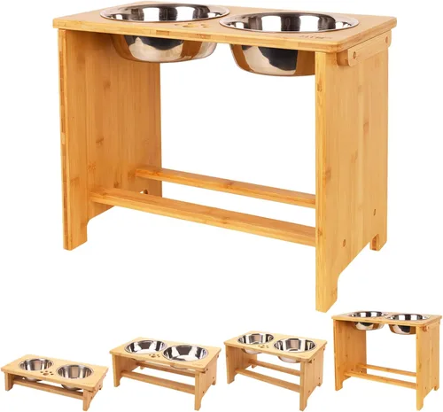 Miniatura 8 de HTB Cuencos Elevados para Perros, Soporte de Cuenco Elevado para Perros con 2 Cuencos de Acero Inoxidable, Cuencos Elevados para Perros