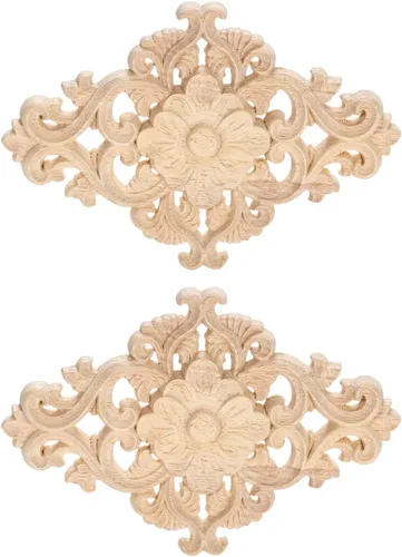 MUXSAM - Apliques tallados en madera, 2 piezas decorativas de madera, calcomanías de centro de muebles sin pintar para armario, tocador, cama,
