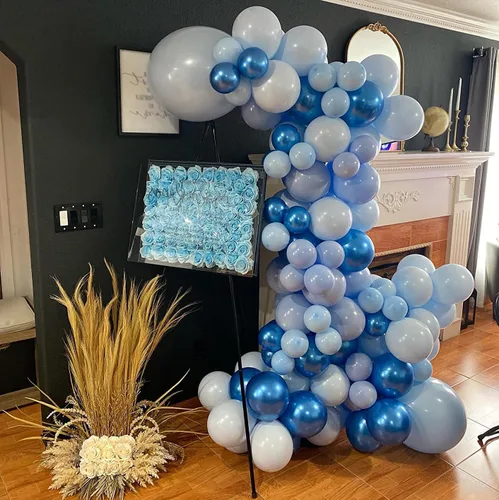 Miniatura 4 de Globos Azules Metálicos Globo Azul, 60 Piezas 12 Pulgadas Kit de Globos Azules Cromados Globos de Látex Azul Marino Perla Claro Macarrón