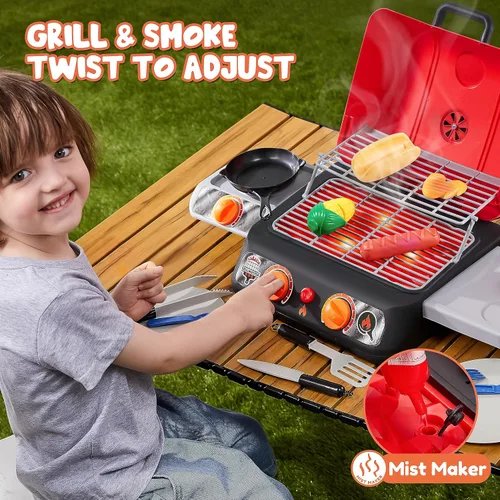 Miniatura 2 de Juego de parrilla para barbacoa para niños, juego de juguetes de cocina con humo de simulación, luz, sonido y alimentos que cambian