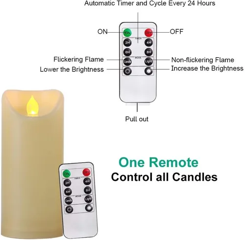 Miniatura 9 de Homemory Velas sin llama impermeables para exteriores de 3 x 7 pulgadas con temporizadores y control remoto, velas que funcionan con pilas, velas