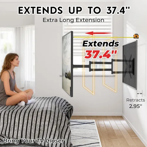 Miniatura 3 de BONTEC Soporte de pared para TV para pantallas planas y curvas de 26 a 65 pulgadas con extensión de 37.4 pulgadas de largo, diseño giratorio