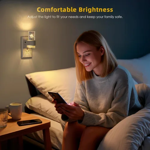 Miniatura 6 de Paquete de 2 luces LED de noche, regulable, sensor de atardecer a amanecer, brillo ajustable de 0-100 lúmenes, 3000 K, montaje en pared