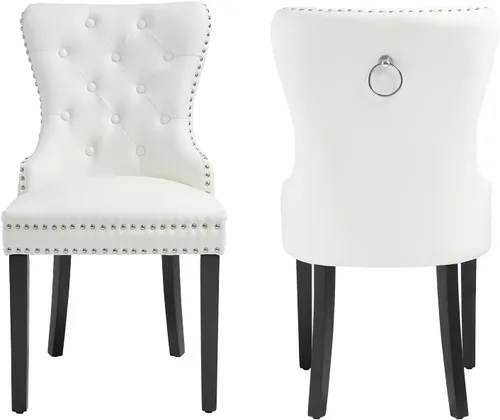 Miniatura 23 de adochr Juego de 2 sillas de comedor de terciopelo, sillas de comedor tapizadas acolchadas con anillo de tracción y patas de acero inoxidable, beige