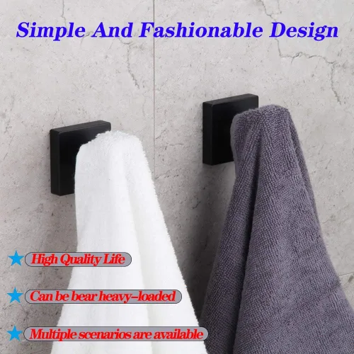 Miniatura 4 de GERZWY Gancho para ropa de baño, color negro mate, SUS 304, de acero inoxidable, para toalla/bata, para baño, estilo moderno, montado en la pared