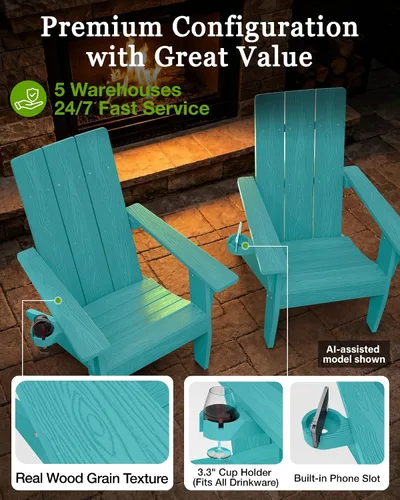 Miniatura 5 de MXIMU Silla Adirondack moderna resistente a la intemperie con portavasos, sillas de gran tamaño para hogueras Adorondic de plástico al aire libre