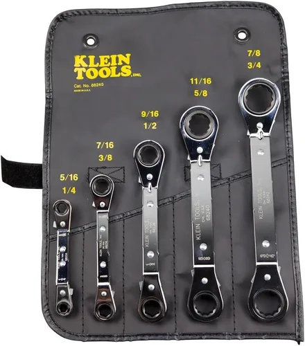 Klein Tools 68245 Juego de llaves de trinquete reversibles, fabricadas en Estados Unidos, 5 piezas, color negro
