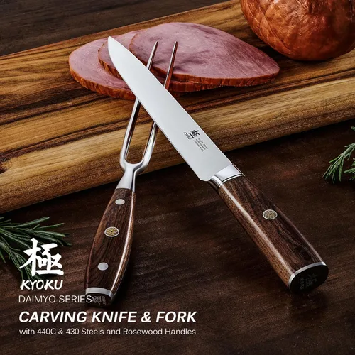 Miniatura 2 de KYOKU Daimyo Series - Juego de cuchillos y tenedores de 8 pulgadas, estilo japonés 440C, cuchillo de corte de carne de acero inoxidable 440C