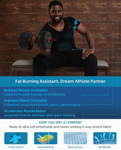 Miniatura 4 de KOCLES Camisas de compresión Gynecomastia para hombres, faja moldeadora adelgazante para cuerpo, camiseta de entrenamiento con cuello en V