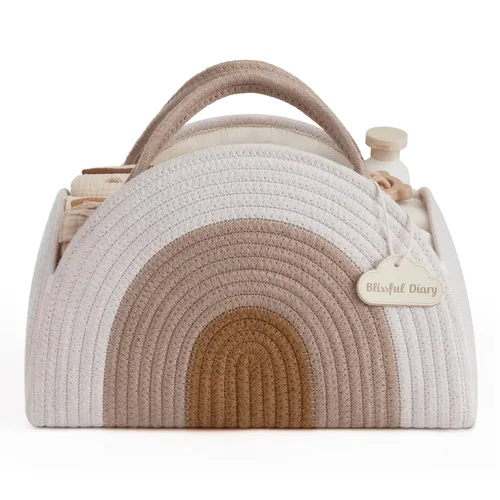 Miniatura 12 de Blissful Diary Organizador de Caddy de Pañales para Bebé, Cesta Caddy de Pañales de Cuerda de Algodón, Cesta de Almacenamiento Grande para Niños
