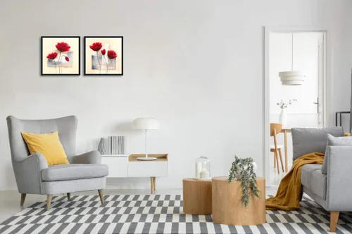 Miniatura 2 de Wieco Art Arte de pared enmarcado con encanto, impresiones en lienzo de primavera, pinturas al óleo florales abstractas sobre lienzo, arte de pared