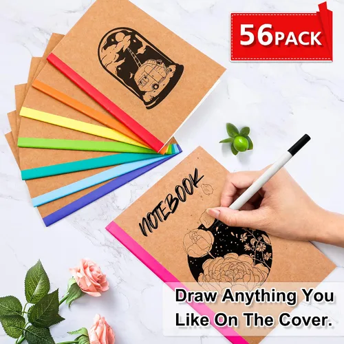 Miniatura 3 de feela Paquete de 56 cuadernos de composición a granel, con cubierta de papel kraft con rayas universitarias en blanco, diarios de viaje con espinas