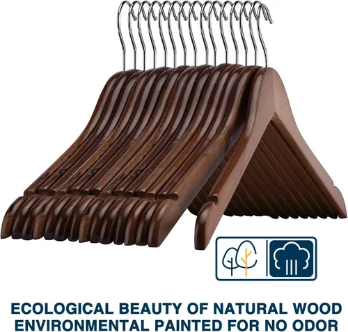Miniatura 3 de Paquete de 30 perchas de camisa de madera, ideales para la lavandería y uso diario, resistentes, de nogal