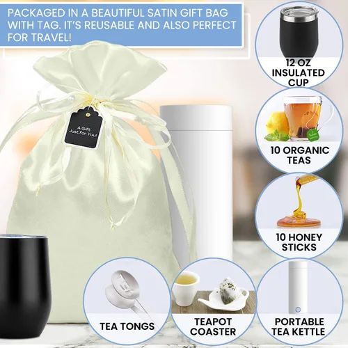 Miniatura 3 de Juego de regalo de té orgánico con hervidor portátil (25 piezas) cesta para amantes del té para mujeres u hombres Regalo de cumpleaños
