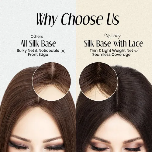 Miniatura 5 de MY-LADY Extensiones de cabello humano para mujeres con base de seda y clip de encaje, 150% de densidad, cabello humano real, 7 * 13 cm, lacio, 6