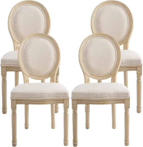 Miniatura 27 de chairus Juego de 2 Sillas de Comedor Estilo Granja Sillas de Comedor de Casa de Campo Francés Sillas Tapizadas de Tela Vintage con Respaldo Redondo