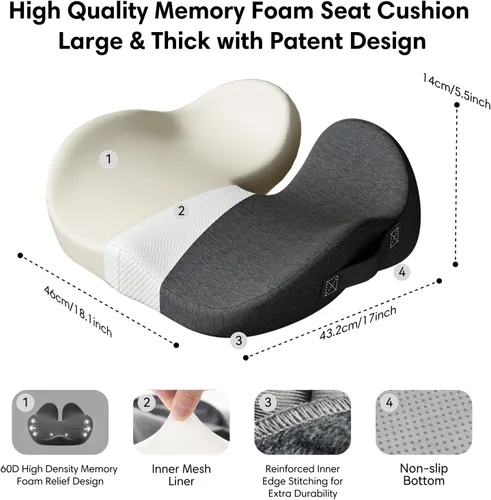 Miniatura 2 de Cojín de asiento de espuma viscoelástica para silla de oficina, automóvil, silla de ruedas y avión – Almohada de alivio del dolor de ciática, coxis