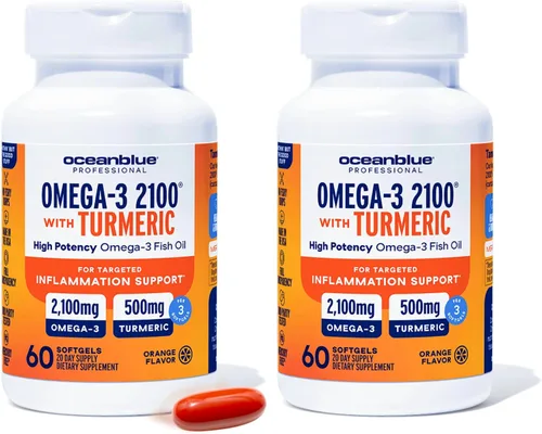 Miniatura 10 de Oceanblue Omega-3 2100 con cúrcuma – Suplemento de triple fuerza DPA EPA DHA Omega 3 – Soporte articular y cardíaco con curcumina – Aceite