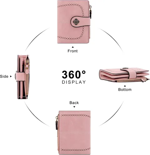 Miniatura 3 de defway Cartera pequeña para tarjetas para mujer, cartera para mujer con soporte para tarjetas de bloqueo RFID, bolso pequeño compacto para mujer, 16