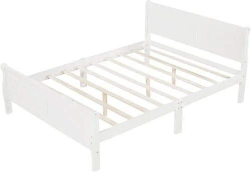 Miniatura 5 de Harper & Bright Designs Cama de plataforma de tamaño matrimonial con cabecero y estribo, marco de cama de madera maciza con soporte de listones