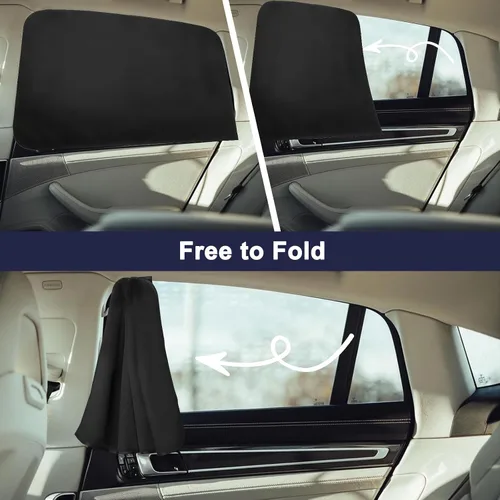 Miniatura 5 de Ovege Parasoles Magnéticos de Gamuza para Ventanas de Automóvil - Asiento Trasero 2 piezas Cortina de Privacidad Protección UV Negro-Suedette