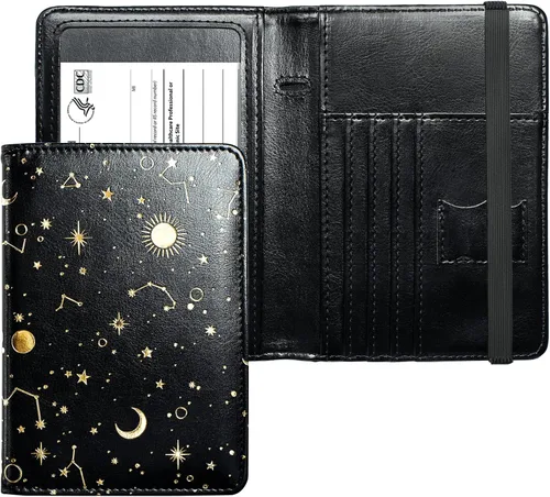 Miniatura 12 de Mymazn Portatarjetas de pasaporte y vacunación Combo de portatarjetas para pasaporte y cartera de viaje con tarjetero de vacunación, funda