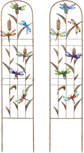 SUNNYPARK Juego de 2 enrejados de metal de libélula para plantas trepadoras, verduras decorativas, flores, enrejado de vid para patio al aire libre,