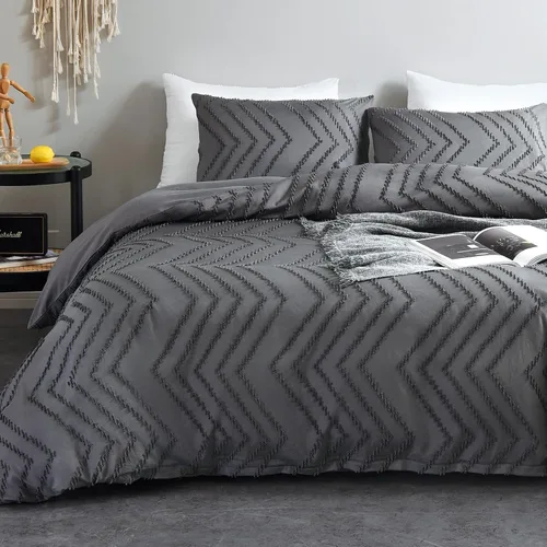 Miniatura 9 de WARMDERN Juego de funda de edredón a rayas azules, ropa de cama con textura bohemia acolchada con mechones, 2 piezas tamaño Twin de microfibra
