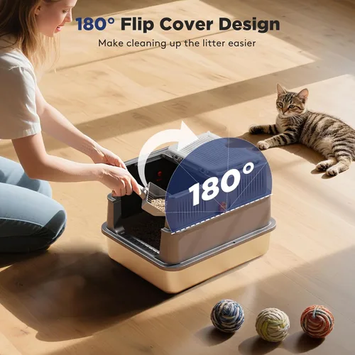 Miniatura 3 de FURTIME Pequeña caja de arena de acero inoxidable con tapa para gatito, caja de arena cerrada de metal para gatos pequeños, caja de gato con caja
